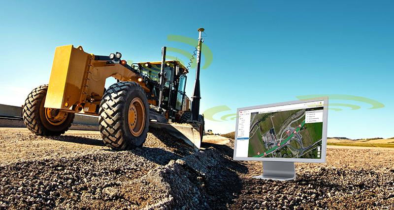 Scrapeur équipé de Leica ConX pour un échange de données sans fil du terrain au bureau.